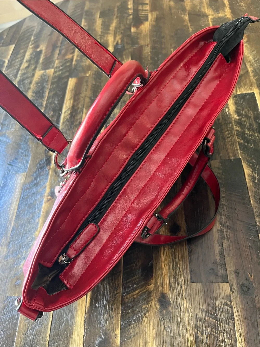 NWOT Unbranded Large Red Faux Leather Tote Shoulder Bag work School Travel New